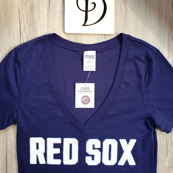 Pink Victoria's Secret Boston Red Sox Short Sleeve T-shirt Sequins NWT - Picture 1 of 16